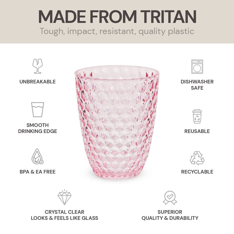 BELLAFORTE Shatterproof Tritan Plastic Short Tumbler, Set of 4, 12 oz - Laguna Beach Drinking Glasses - Unbreakable Glasses for Indoor and Outdoor Use - BPA Free - Pink - Image 3